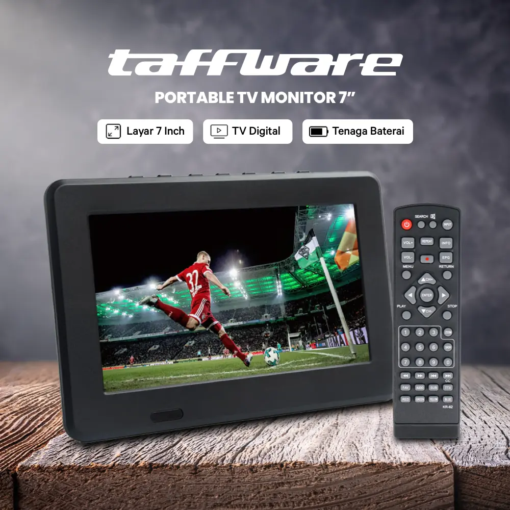 COD Taffware Portable TV Monitor Digital 7 Inch DVB-T2 Rechargeable - D7 Terbaru Kabel Lcd