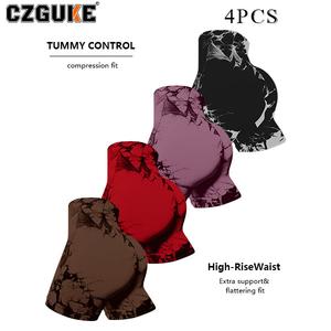 CZGUKE pantalones cortos deportivos de tie-dye para mujer, ajustados, con efecto realce de cadera y cintura alta, sin costuras, estilo biker, aptos para yoga y gimnasio; conjunto deportivo de 4 pzas