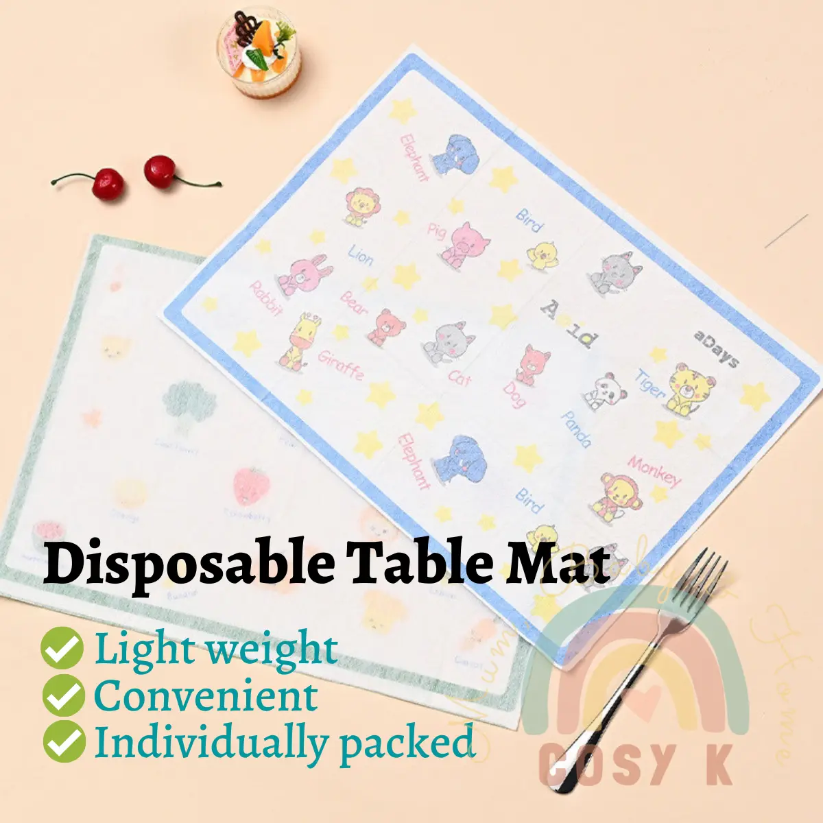 COSYK 20pcs Dispoable Table Mat Waterproof Placemat Baby Meal Table Cloth for Children Hygiene Convenient Meal Mat