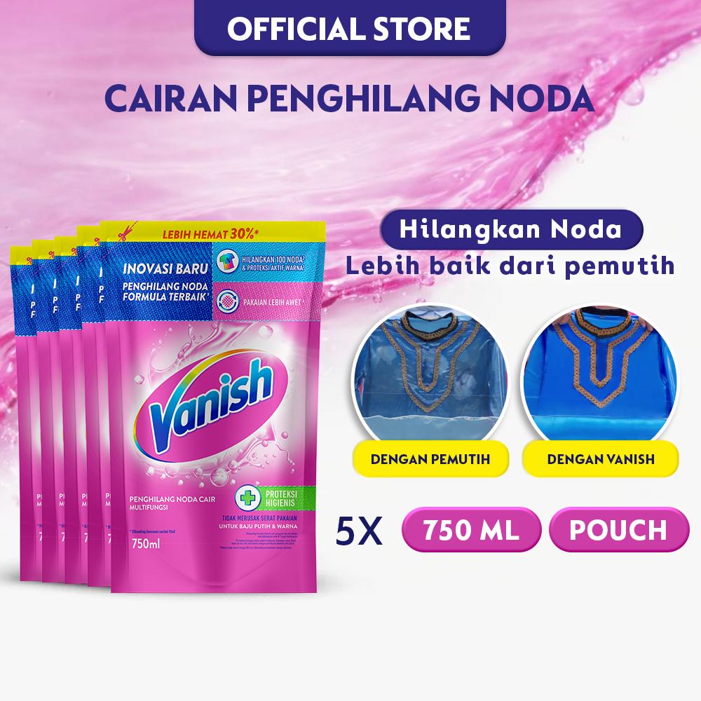 Vanish Penghilang Noda Pakaian Cair Pink Pembersih Noda Baju Membandel 750ml (5 pcs) Refill - Cloth Stain Remover