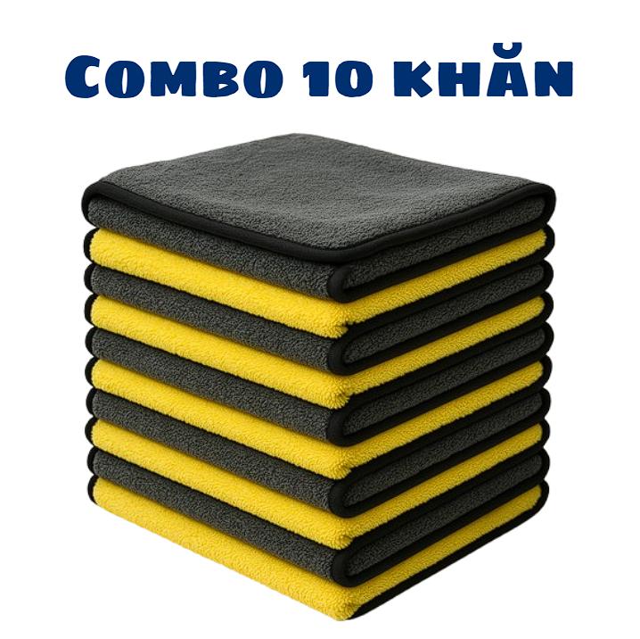Combo 10 Khăn Lau Đa Năng 2 Mặt Siêu Thấm 30x30 Vàng Xám Lau Xe, Dọn Nhà Cực…