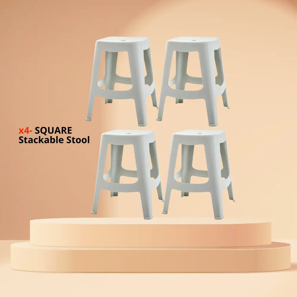 HOUZE - [SET OF 4] SQUARE Stackable Adult Stool Grey