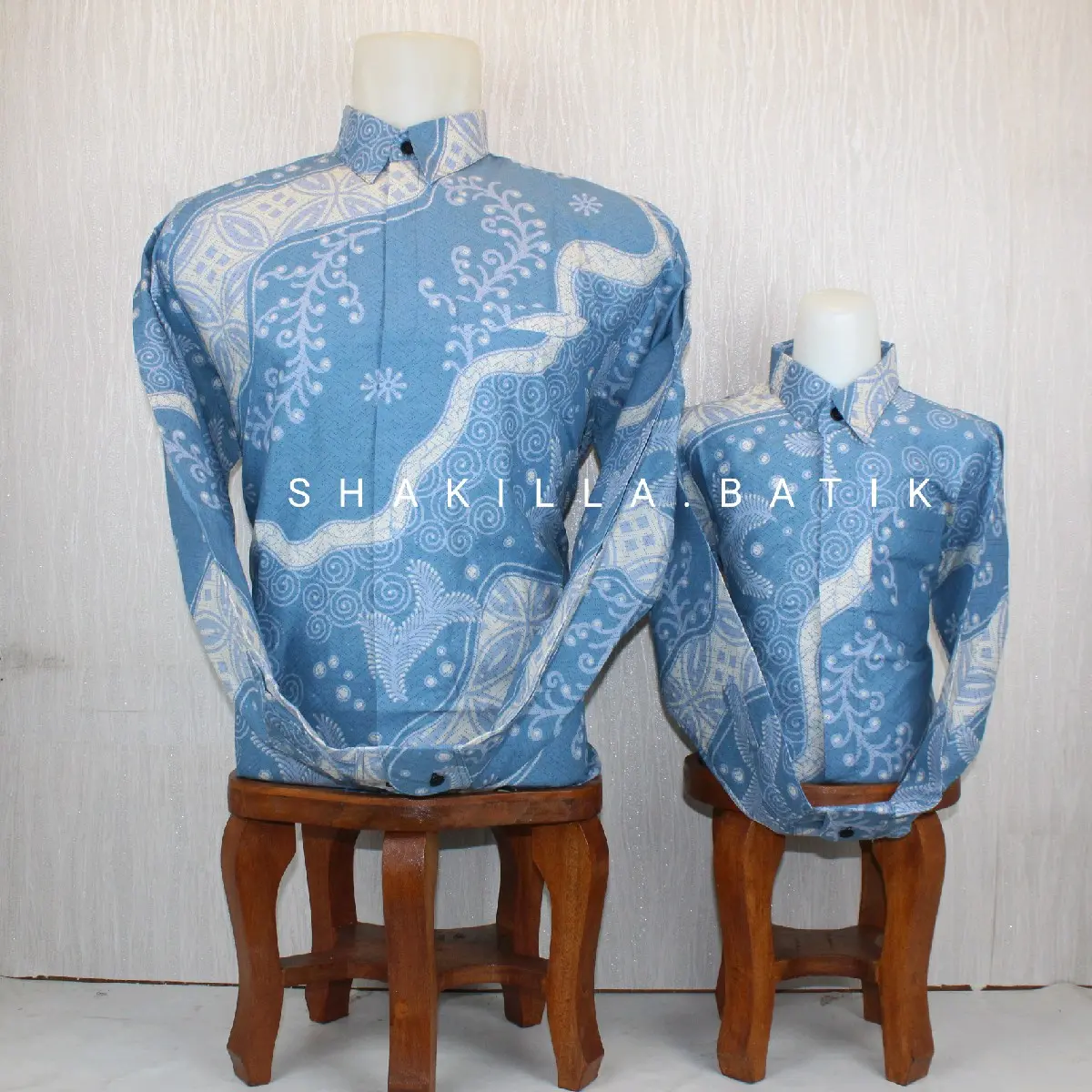 SH99.Kemeja Batik Pria lengan Panjang Couple Ayah dan Anak Bahan Katun premium Lapis Furing Warna Baby Blue
