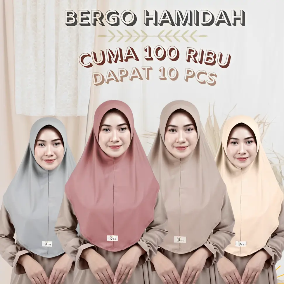 [Paket 10 pcs 100ribu] Hijab Bergo Hamidah Size M Menutup dada / Kerudung Bergo instan Hamidah jersey premium