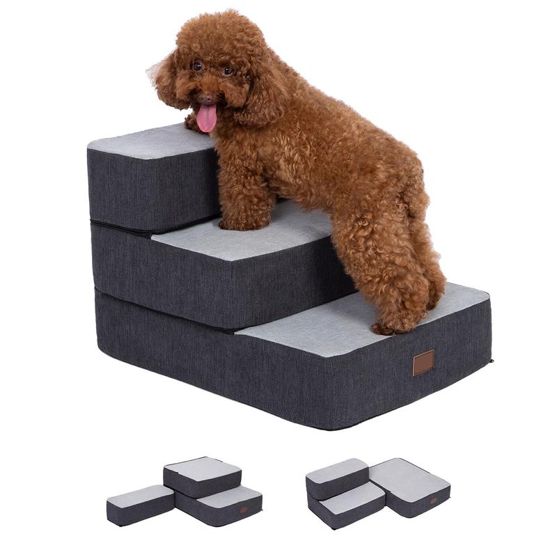 TikTok Shop Dog Stairs for Small Dogs Stitching Foam Pet Steps Extra Wide for High Beds Sofas and Chairs DIY Pet Stairs Anti Skid Folding Dog Steps for Large Dog and Cats 3 Step