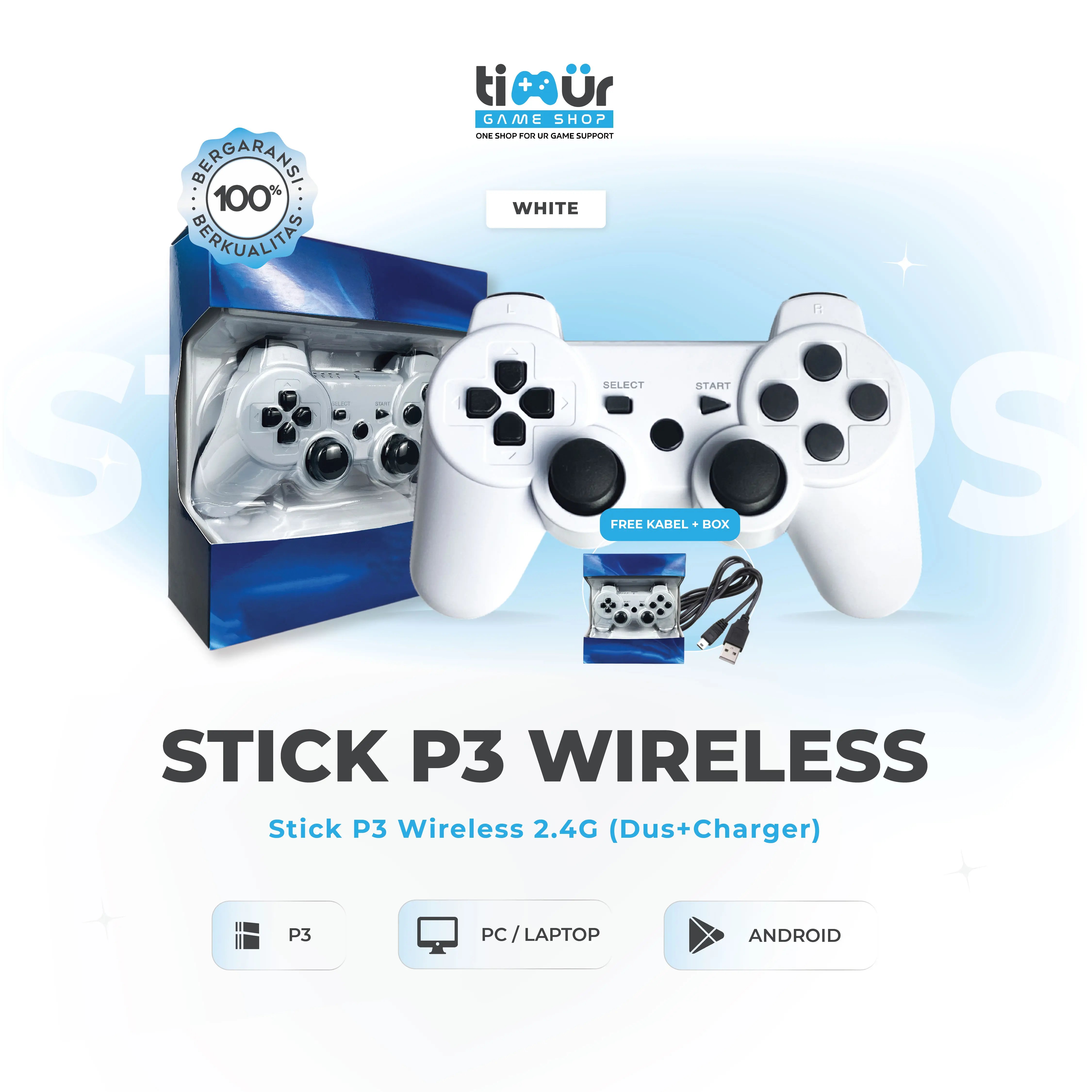 Stik Stick P3 Wireless Ori Pabrik Warna Putih + Charger USB