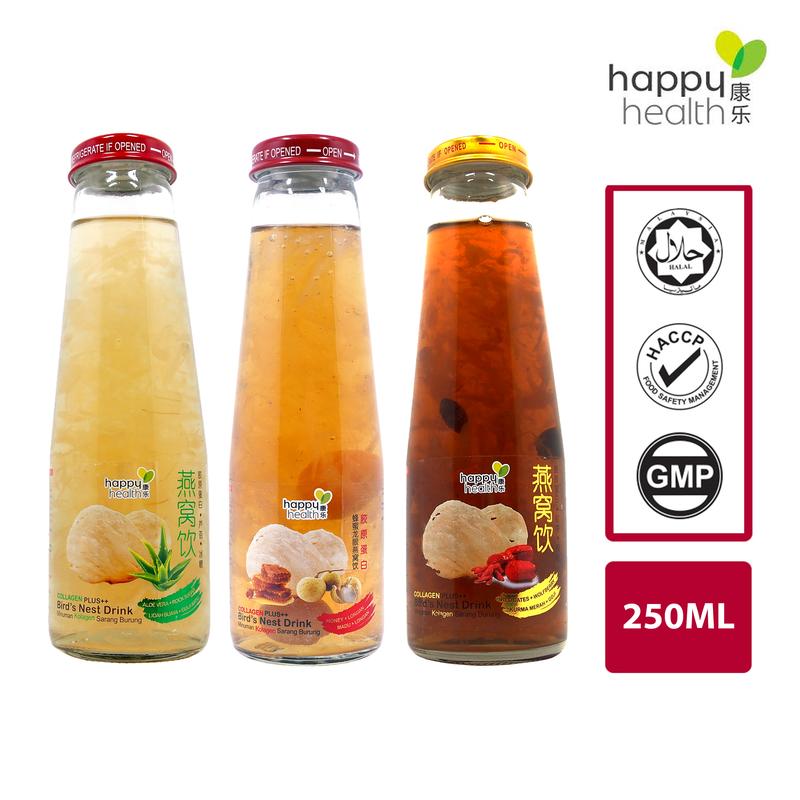 Happy Health Collagen Plus++ Bird's Nest Drink - Red Dates Wolfberry / Honey Longan / Aloe Vera & Rock Sugar (3 Bottles) Halal  Beverage 0