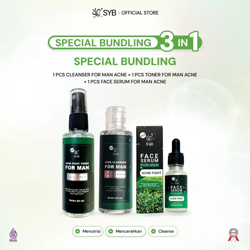 SYB Face Care For Man Original Brightening & Acne Series [Paket Perawatan Wajah Pria untuk Membersihkan & Mencerahkan dengan Niacinamide Salicylic Acid & Witch Hazel Extract] 5