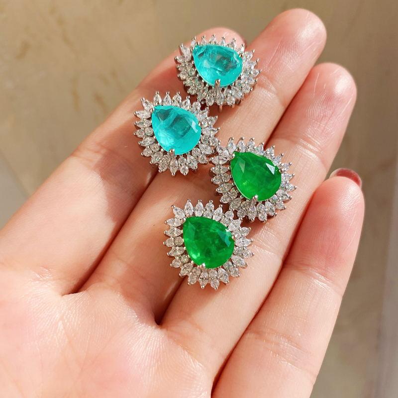 Product Introduction of Micro Inlaid Paraiba Water Drop Gem Necklace Female Ocean Heart Pendant Long Sweater Chain Female 13