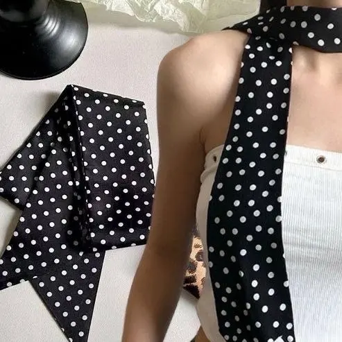 Syal Scarf Motif Polkadot Multifungsi | Bandana Polkadot Aksesoris Wanita Polkadot pita Knot Twist Korean Basic Spandex Polkadot