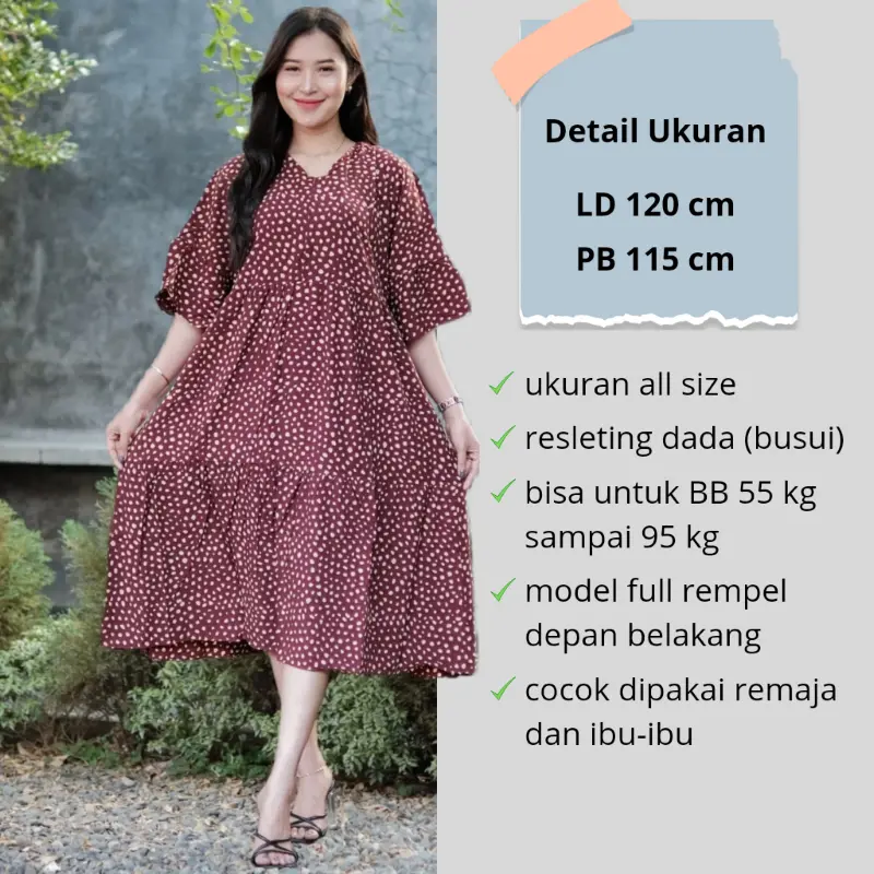 Daster Dress Jumbo Kekinian Terbaru Resleting Depan Motif Polkadot Bahan Rayon Premium