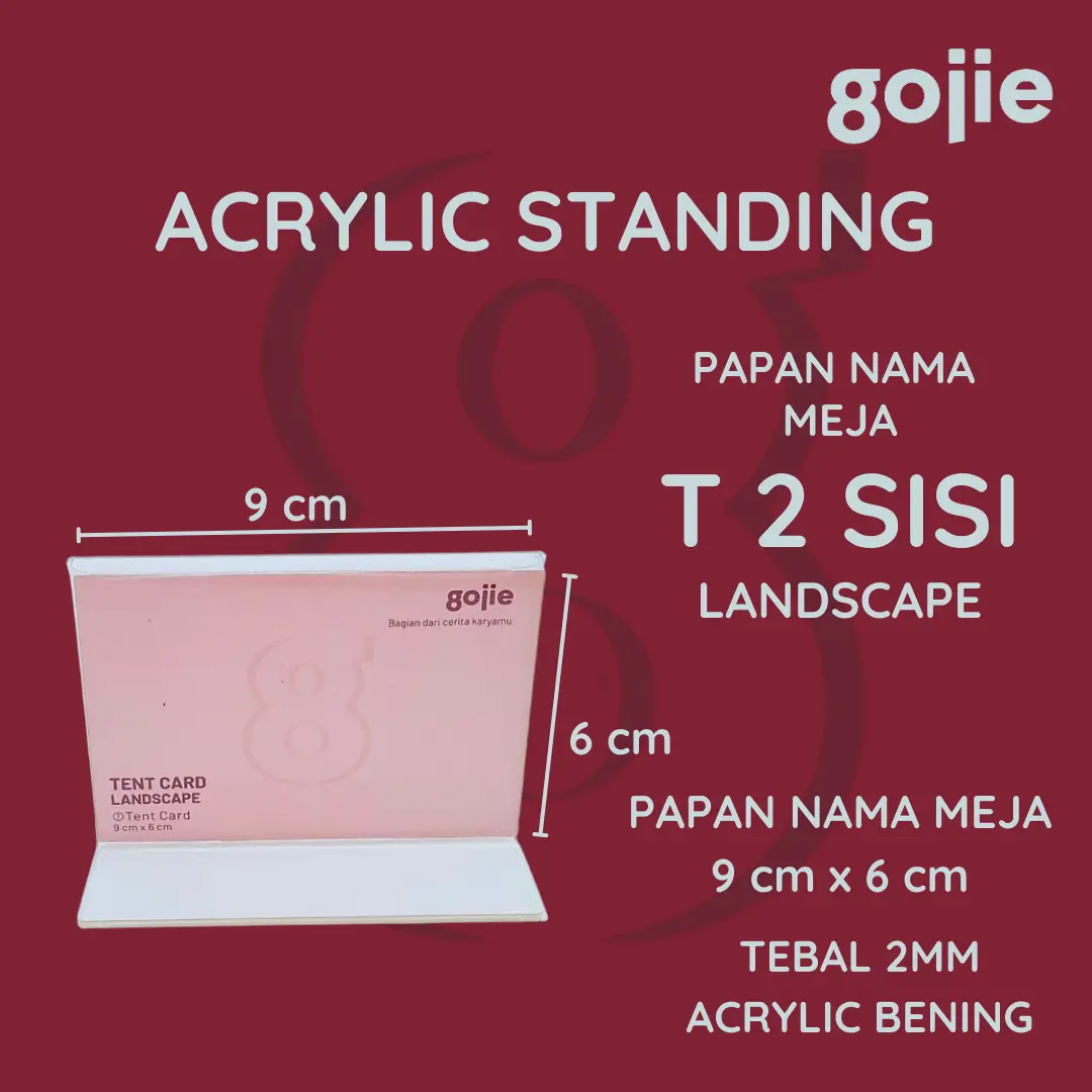STAND KARTU NAMA AKRILIK | PAPAN KARTU NAMA MEJA 9X6 2 SISI T LANDSCAPE | MIN PEMBELIAN 2PCS