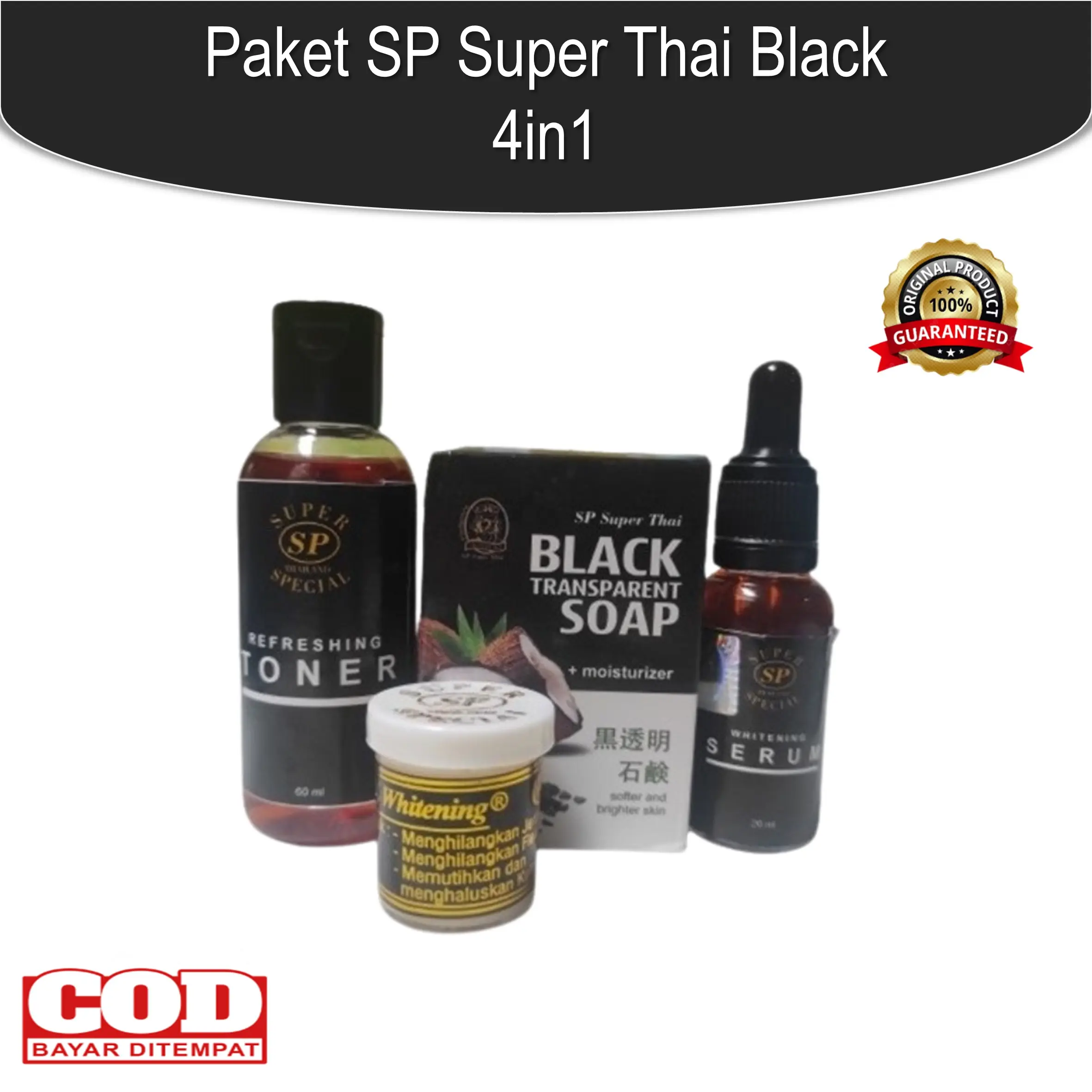 Paket Cream SP Super Thai Black 4in1 Original Thailand - Jerawat, Flek Hitam, Memutihkan dan Mengencangkan Kulit Wajah untuk Semua Jenis Kulit Perawatan Mencerahkan