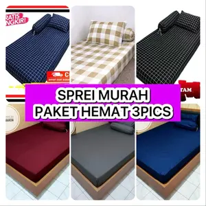 Sprei Murah  ( Paket Hemat 3 Pics) Tanpa Sarung Bantal Guling Kain Katun Karet 90x200 100x200 120x200 140x200 160x200 180x200 Motif dan Warna Disesuaikan Kualitas Terjamin Harga Terjangkau