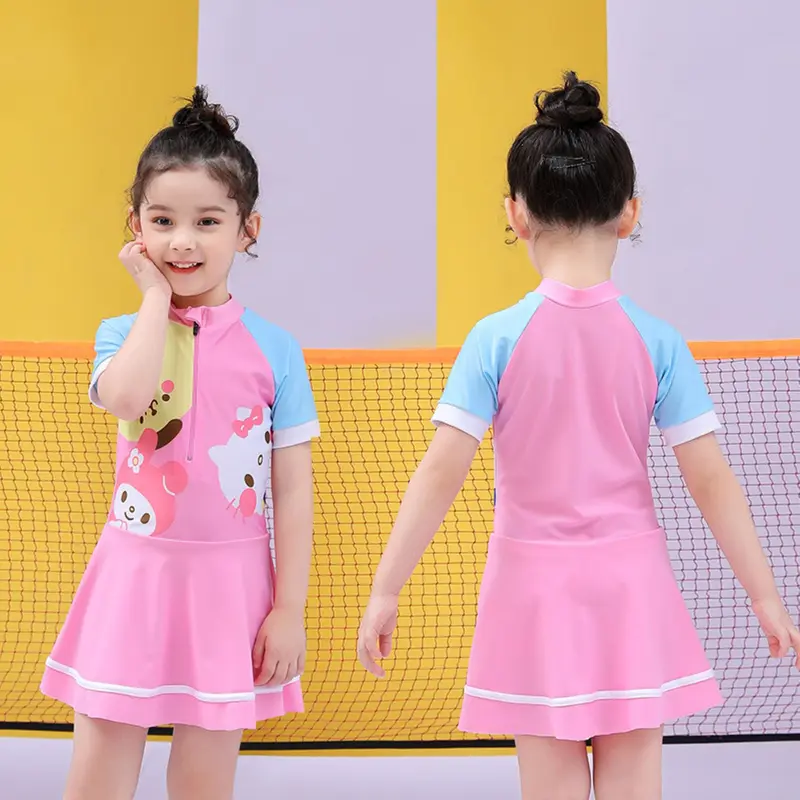 Baju Renang Kuromi Sanrio Onepiece Swimsuit Hello Kitty My Melody Anak Cewek Pompompurin Cinnamon Roll Resleting Depan LC543 1