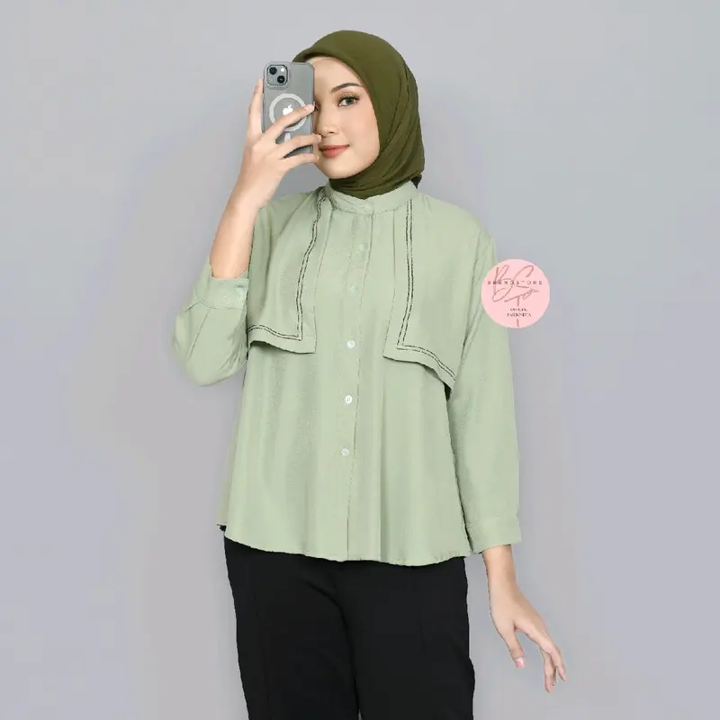 Brandstore - TRIANA Blouse New Layer Kemeja Shakila Botega Polos Shirt Kekinian Baju Panjang Wanita Atasan Katun Casual Cewek Dewasa viral vintage Oversize blouse 7
