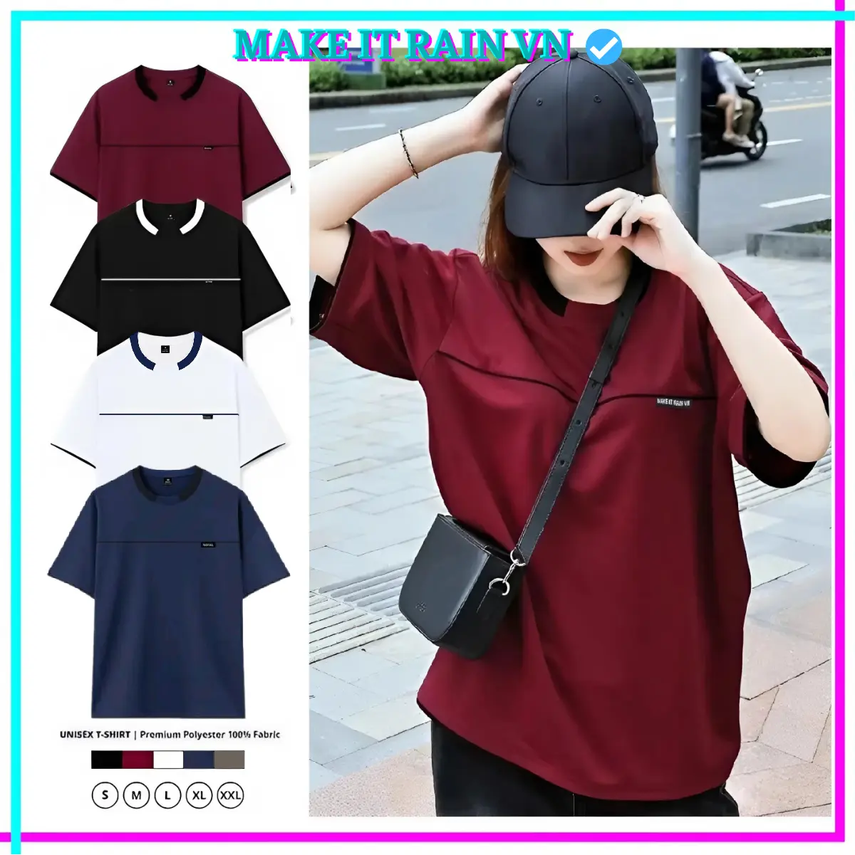 [MUA 3 GlẢM 21K, 2 GlẢM 12K KÈM QUÀ] Áo Thun Local Brand Unisex Basic Make It Rain VN Form Rộng C " Minimalism ", Áo Phông Nam Nữ Cổ May 2 Lớp