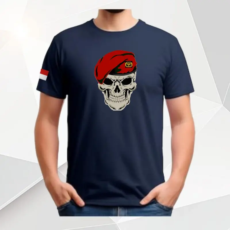 kaos army baret merah skull oblong distro lengan pendek Katun Polos 4