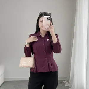 Allena Shirt Atasan Kemeja Wanita Panjang - Blouse Korean Style Katun Toyobo
