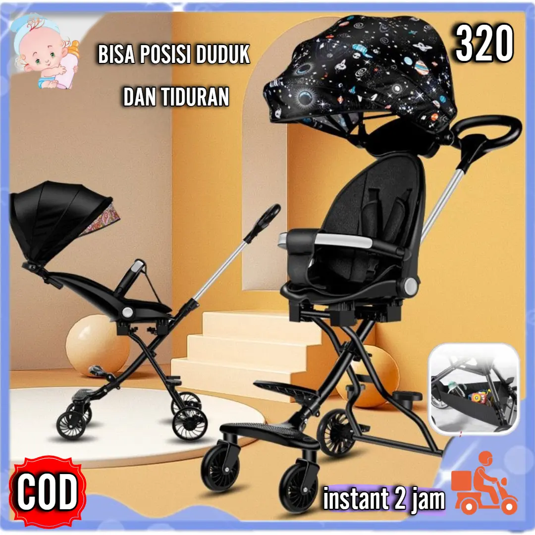 VBABY Kereta Dorong Datar Berbaring Stroller Tampilan Tinggi , Dua Arah, Dapat Dilipat VBABY-320 Kursi Roda