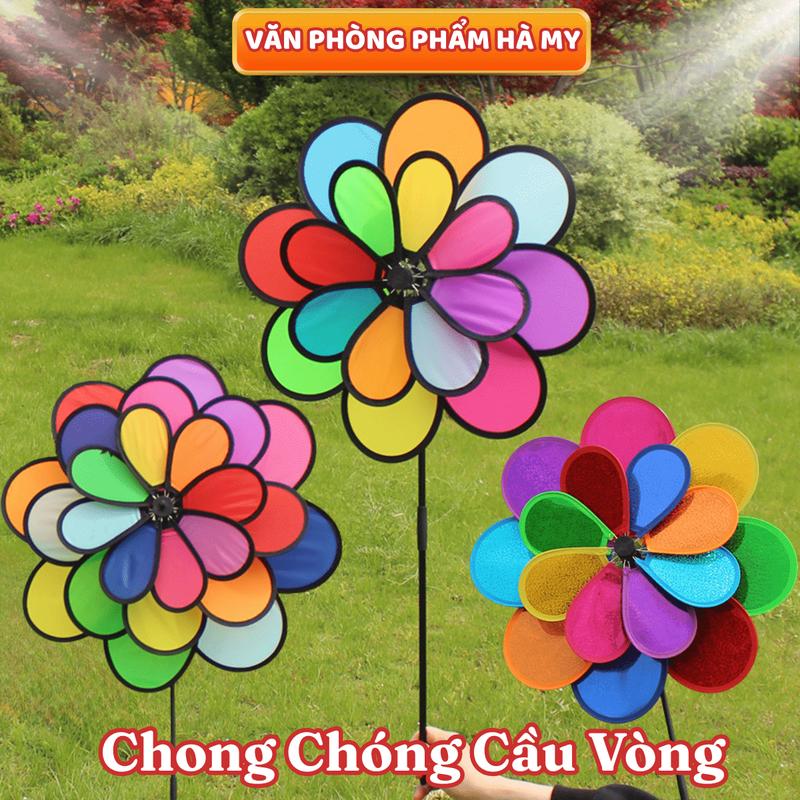 Chong Chóng Vải 8 Cánh Cầu Vồng Chong Chóng Trang Trí Xe Trà Sữa - Xe Cafe