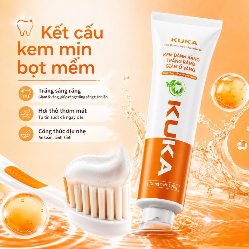 【KUKA Kem Đánh Răng Trắng Răng】 Giảm Ố Vàng Hàm Răng Trắng Sáng Cười Thêm Rạng Rỡ 100g
