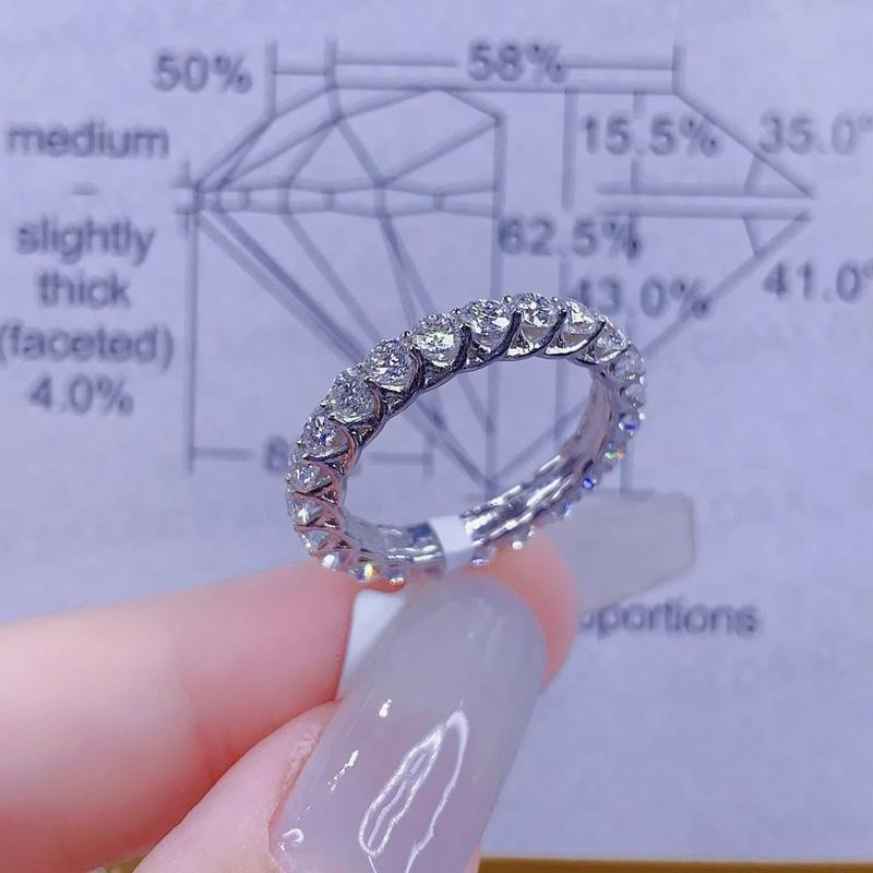 Nhẫn kết kim cương nhân tạo full Moissanite 2.5li bạc 925 xi vàng trắng 4 lớp
