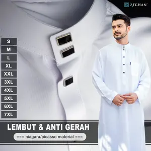 AFGHAN - Jubah Saudi Bahan Niagara/Picasso - Baju Gamis Pria Dewasa Premium Cuttingan Suja Warna Putih dan Hitam Polos Size S M L XL & XXL Muslim Panjang