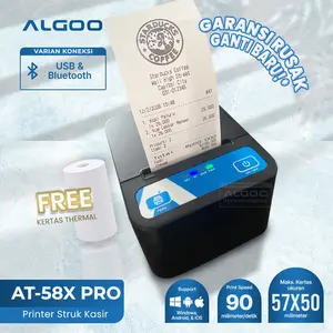 ALGOO AT-58XPRO Printer Thermal Struk Pulsa Token Bluetooth Android Tanpa Tinta
