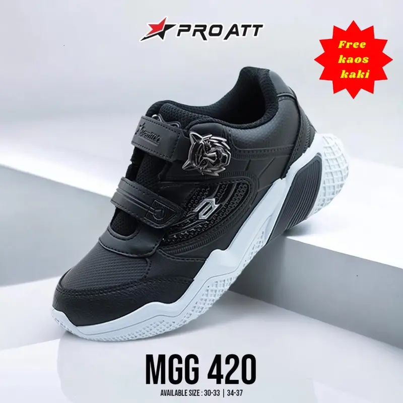FREE KAOS KAKI Sepatu PRO ATT MGG 420 V Size 28 29 30 31 32 33 34 35 36 37 Sneaker Magnet Hitam Putih Sekolah Fashion 0