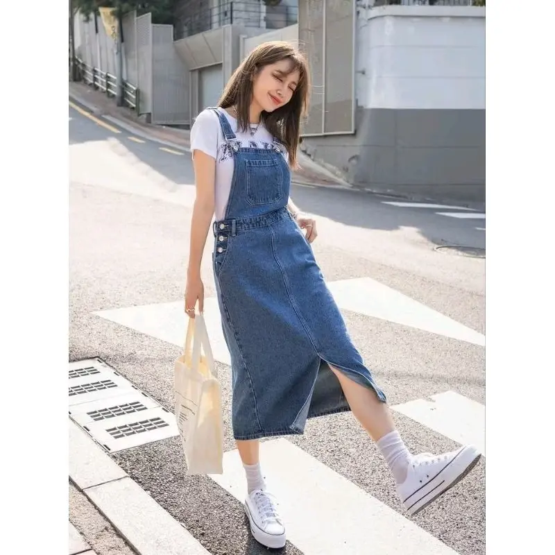 Merlyn Overall Wanita Denim Jeans Panjang High Waist Setelan Korean Style