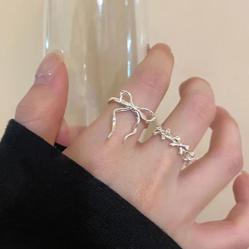 Korea bow ring set female silver color ins summer student birthday gift 1