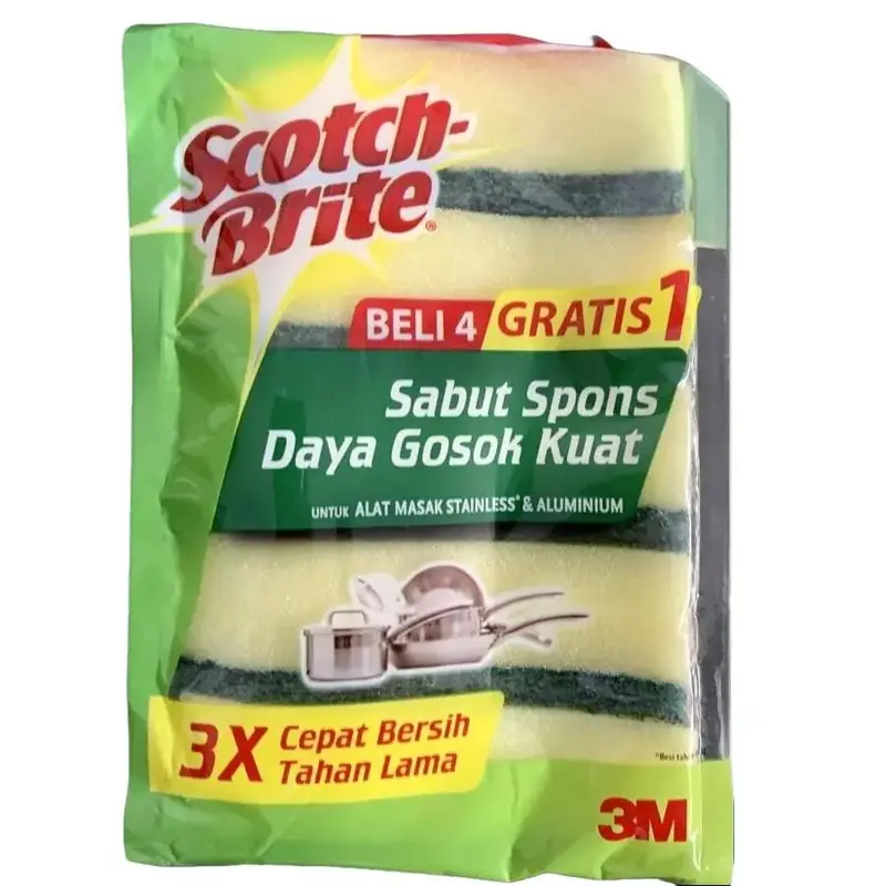 3M SCOTCH BRITE SABUT HIJAU SPONGE CUCI PIRING SPON KUNING ISI 5 PCS 1