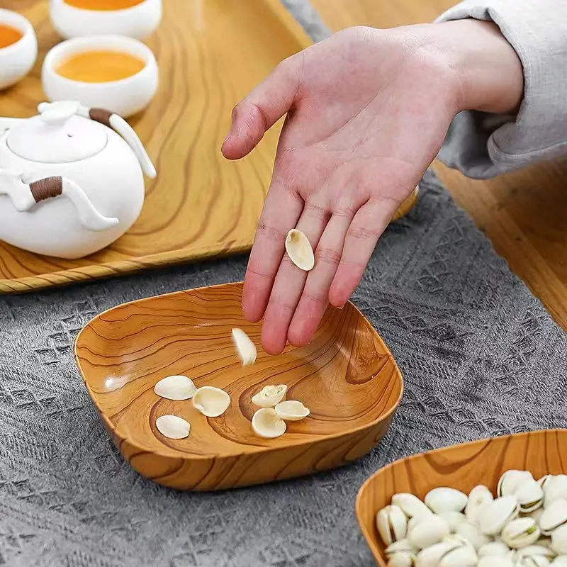 Bộ Đồ Ăn Gia Đình, Đĩa Vuông Có Đế, Thiết Kế Bằng Nhựa Và Gỗ, Đồ Dùng Cần Thiết Hàng Ngày, Đĩa Plato Saucer Platito, In Đồ Ăn Nhẹ Vuông, Thích Hợp Để Bàn Ăn Gia Đình 0