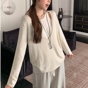 Women's V Neck Knitted Long Sleeve Top, Korean Style Fall Winter Casual Loose Fit Pullover, Stylish Daily Wear Outerwear 9193 Knitwear Womenswear Crewneck