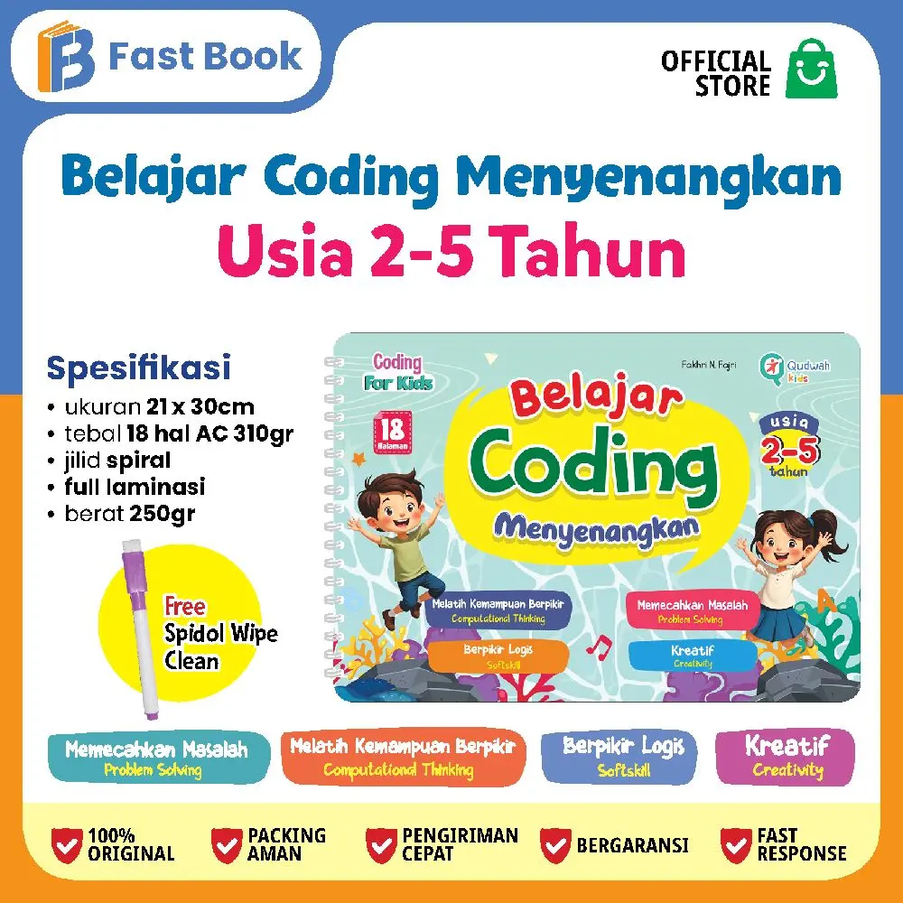 Buku Coding Usia 2 Tahun WIPE CLEAN TULIS HAPUS ll Coding 2-5th ll Buku Edukasi Anak Paud Tk II buku edukasi anak II buku anak tk dan paud