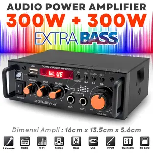 Amplifier Bluetooth Bass Treble Full Bass 600Watt Fleco BT-296 Audio Penguat Suara Full Bass & Treble Ampli Karaoke Power Amplifier Bluetooth Karaoke Mp3 player Radio FM