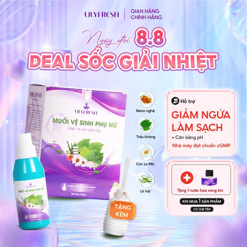 Lilyfresh Muối Vệ Sinh Phụ Nữ Chính Hãng, Dung Dịch Vệ Sinh Trầu Không Hỗ Trợ Giảm Mùi, Giảm Ngứa, Cân Bằng pH - Chai 100ml