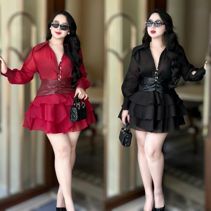  Váy BIGSIZE  50-120kg  phối da sẹc-xy hack háng đi tiệc may   Đen Nữ Dress -Ú XINH STORE - D247  Sơ Mi Phối Da  