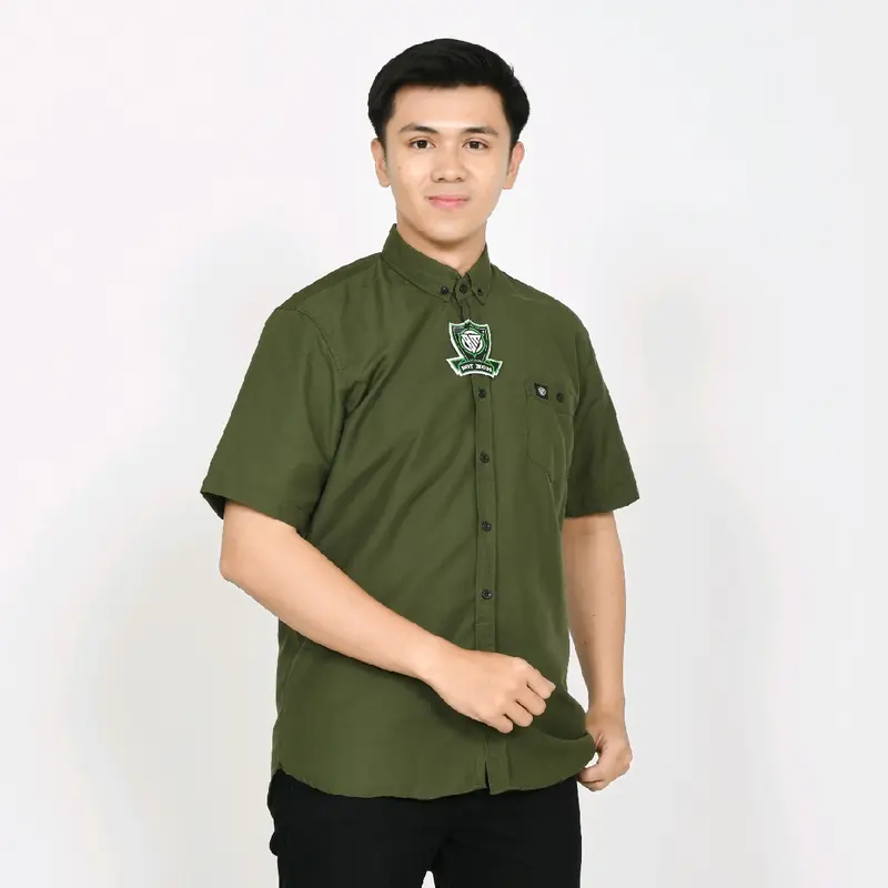 Army Kemeja Polos Couple Ayah dan Anak Lengan Pendek Kemeja Pria Dewasa Dan Anak Laki Laki Warna HIJAU ARMY Fashion Baju Katun Panjang Santai Navy Hitam Keluarga Putih 5