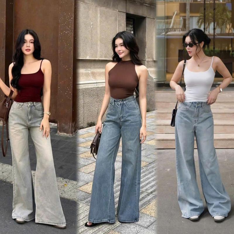  THE QUẠO - Quần Jean Nữ Lưng Cao Ống Loe Rộng 34cm Dáng Dài tôn dáng nhiều màu S1609_715 