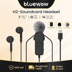 【Bisa COD】BlueWow H2 Wired SoundCard Headphones | Mic Lavalier Wired | Mic Jepit Bluetooth Soundcard | untuk HP Gaming Live Stream Vlog | Rekaman Jernih Wireless Bass | Rekaman Jernih