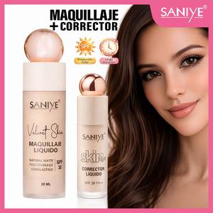 SANIYE Maquillaje + Corrector con Protección Solar SPF y Acabado Mate Profesional，Control de grasa, maquillaje de larga duración.