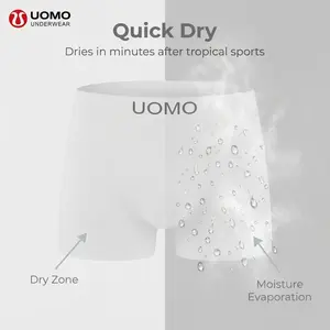 【3/6/12pcs Putih】UOMO Celana Dalam Olahraga Pria Sekolah Menengah Anti-Lapak Kering Cepat Bahan Polyester Serbaguna Acak Fit Soft Boxer Pendek Mini Basic