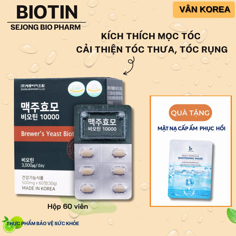 V02. Viên uống Biotin hỗ trợ mọc tóc, giảm rụng tóc Sejong BioPharm (Hộp 60 viên) , giúp tóc chắc khỏe , dày mượt  ( Tặng 01 nạ K Lady Care )