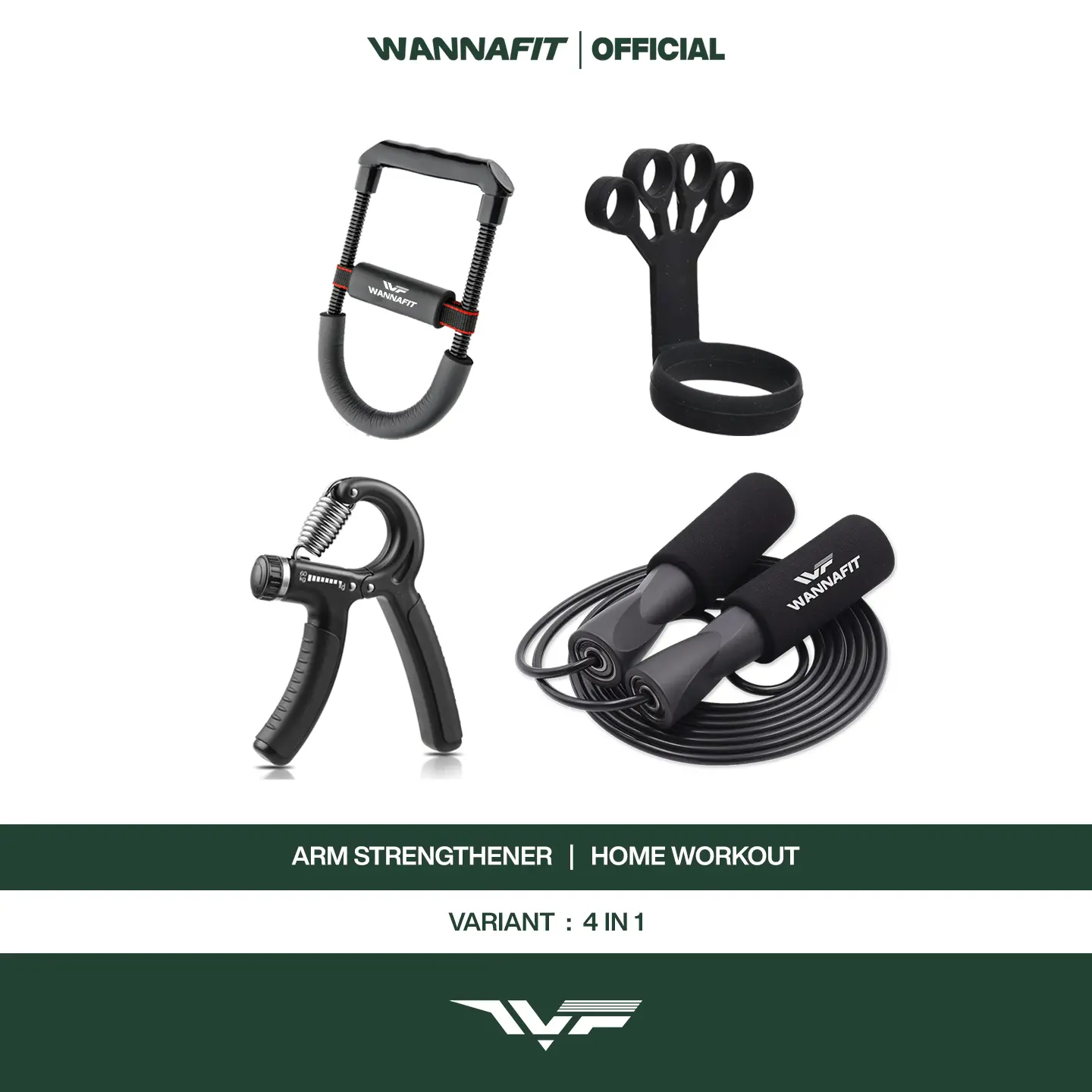 WANNAFIT Paket 4 in 1 | Arm Trainer | Power Wrist Skipping Finger Resistance Band | Alat Olahraga Rumah