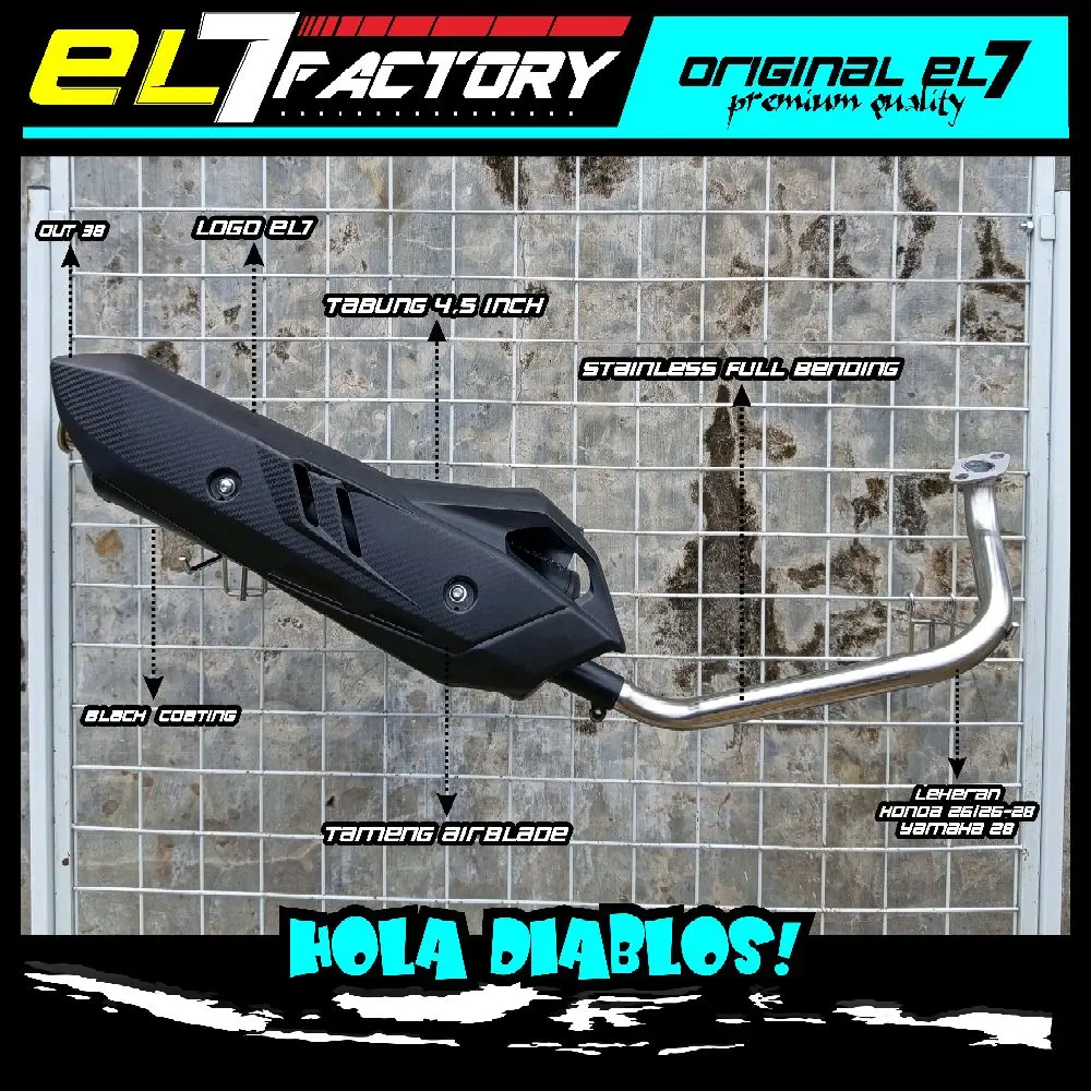Knalpot Original EL7 Factory Exhaust copy Kenochi Full Set Muffler + Tameng AIRBLADE All Motor Matic-TABUNG PANJANG