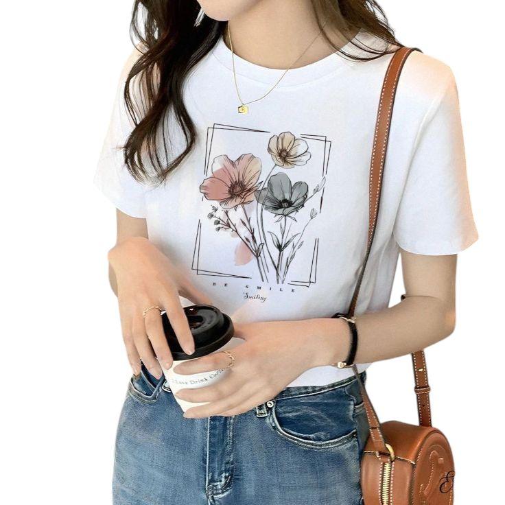 Product Introduction of Kaos tshirt wanita motif printing DTF kaos distro basic cewek oblong|bunga simple 1