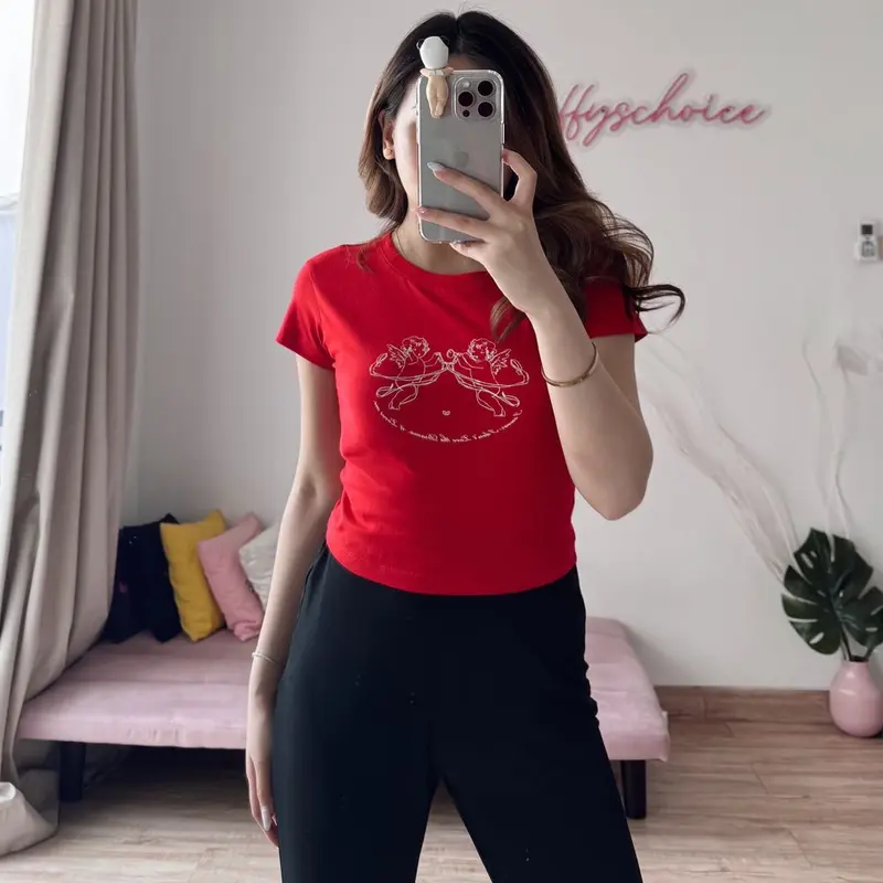 Pluffyschoice Drama Loves Me Baby Tee Crop T-shirt Baju Pendek Fitbody Wanita Kaos Katun Atasan 6