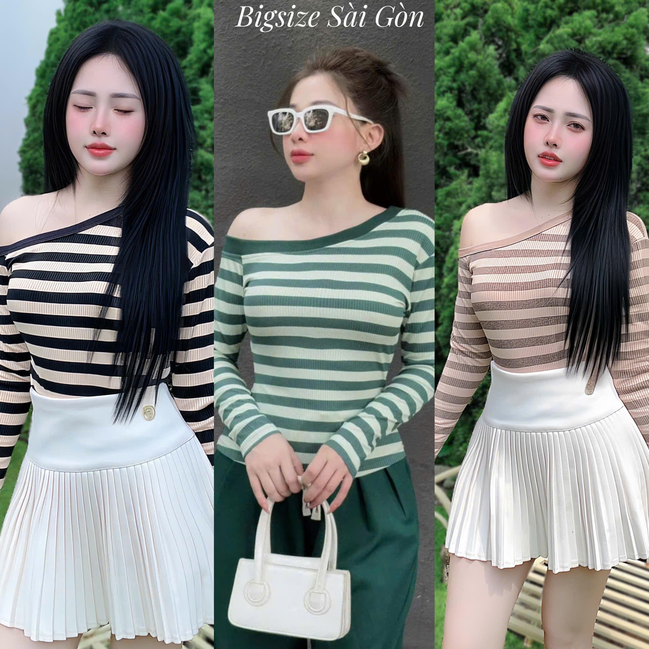 Áo Thun Nữ Trễ Vai Phối Tay Dài Vải Thun Tăm 45- 90Kg Bigsize Dễ Thương Top Nữ Women - B.1536